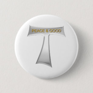 Franciscan Tau Cross Peace and Good Silver & Gold Ronde Button 5,7 Cm