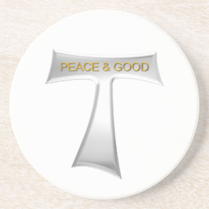 Franciscan Tau Cross Peace and Good Silver & Gold Zandsteen Onderzetter