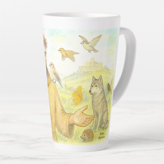 Franciscus - de preek voor vogels en dieren latte mok (Rechterhoek)