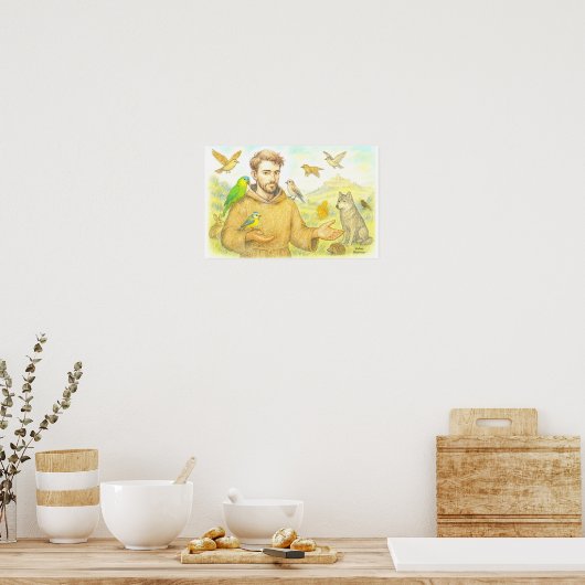 Franciscus - de preek voor vogels en dieren poster (Keuken)
