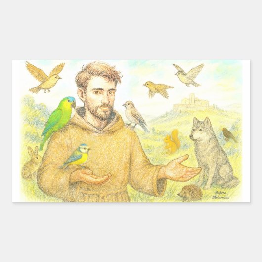 Franciscus - de preek voor vogels en dieren rechthoekige sticker (Voorkant)