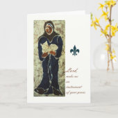 Franciscus houdt een kat vast, katholieke heilige  kaart (Gele Bloem)