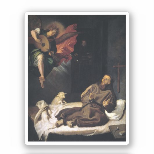 Franciscus van Assisi met engelmuziek Sticker (Voorkant)