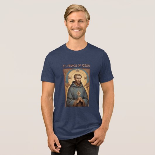Franciscus van Assisi Rooms-Katholiek Tri-Blend Shirt (Voorkant volledig)