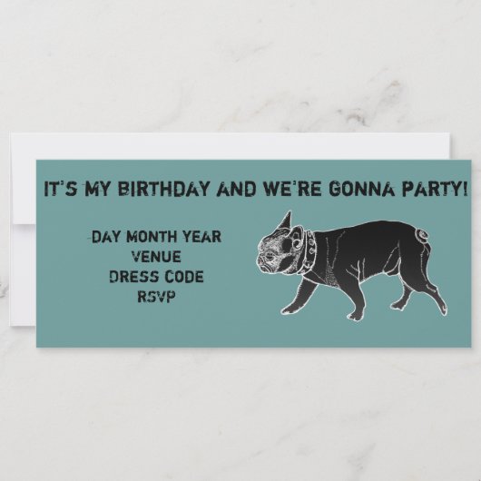 Francois the French Bulldog Birthday Invite Kaart (Voorkant)