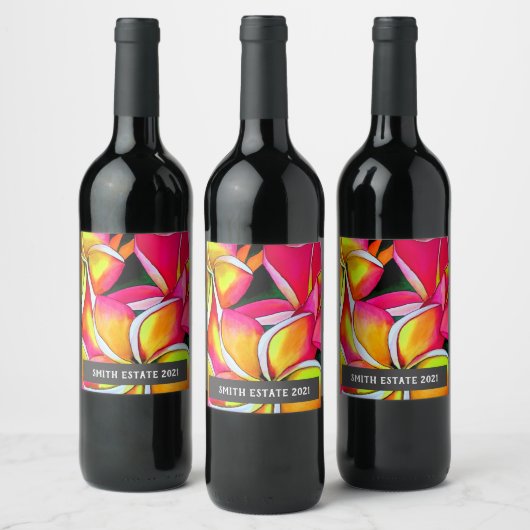 Frangipan waterverf florale kunstwijn wijn etiket (Flessen)