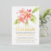 Frangipani bloemen verjaardag lunch 40e verjaardag folie uitnodiging (Staand Voorkant)