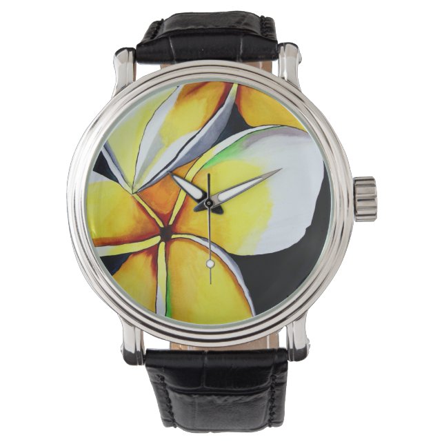 Frangipani-bloemenhorloge Sacha Grossel Art Horloge (Voorkant)