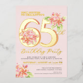 Frangipani bloemenroze sinaasappel 65ste verjaarda folie uitnodiging (Voorkant)