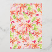 Frangipani bloemenroze sinaasappel 65ste verjaarda folie uitnodiging (Achterkant)