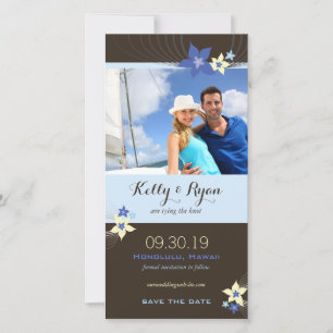 Frangipani Blue Aqua Tropical Flower Save the Date