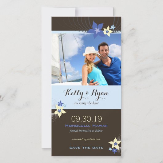Frangipani Blue Aqua Tropical Flower Save the Date (Voorkant)