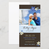 Frangipani Blue Aqua Tropical Flower Save the Date (Voorkant / Achterkant)
