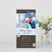 Frangipani Blue Aqua Tropical Flower Save the Date (Staand voorkant)