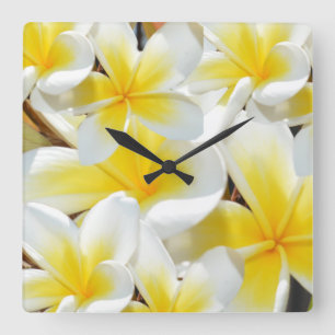 Frangipani Bouquet, Grote Square Wall klok. Vierkante Klok