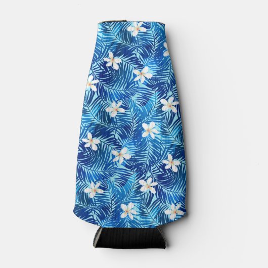 Frangipani en blauw palmblad flesjeskoeler (Voorkant)