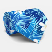 Frangipani en blauw palmblad stropdas (Opgerold)