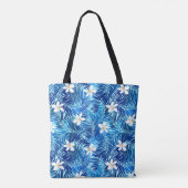 Frangipani en blauw palmblad tote bag (Achterkant)