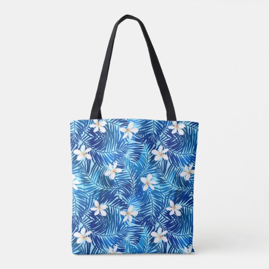 Frangipani en blauw palmblad tote bag (Achterkant)