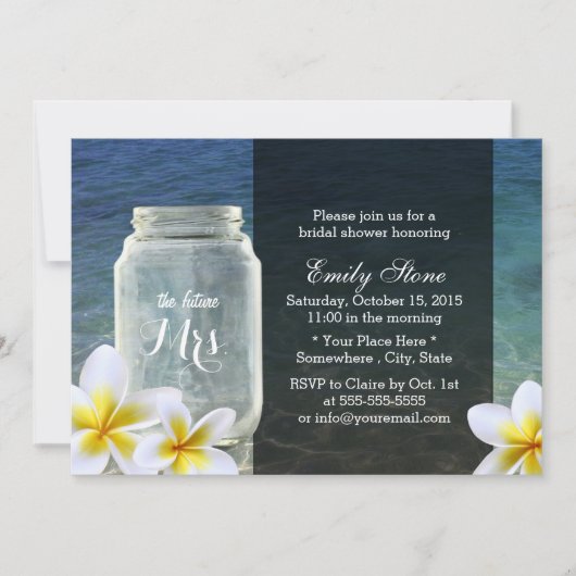 Frangipani en Mason Jar Beach Theme Vrijgezellenfe Kaart (Voorkant)