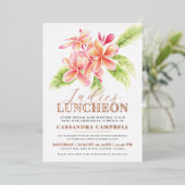 Frangipani floral dames lunch op verjaardag folie uitnodiging (Staand Voorkant)