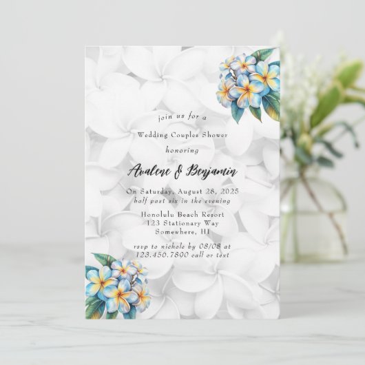 Frangipani Floral Hawaiian bruiloft koppels Douche Kaart (Staand voorkant)