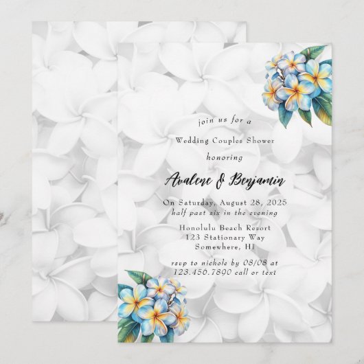 Frangipani Floral Hawaiian bruiloft koppels Douche Kaart (Voorkant / Achterkant)