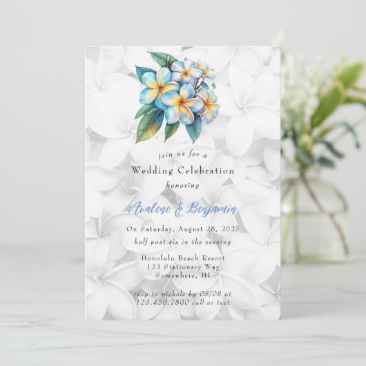 Frangipani Floral Hawaiian bruiloft viering Kaart (Staand voorkant)