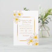 Frangipani goud tropisch na feest bruiloft kaart (Staand voorkant)