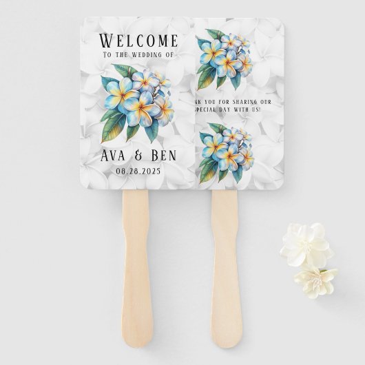 Frangipani Hawaiian Floral Wedding Dank u Handwaaier (Voorkant en achterkant)