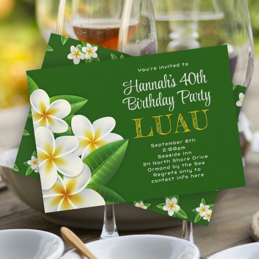 Frangipani Hawaiian Luau Party Groene Uitnodiginge Kaart