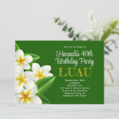Frangipani Hawaiian Luau Party Groene Uitnodiginge Kaart (Staand voorkant)