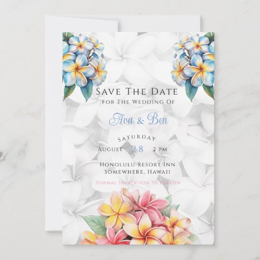 Frangipani Hawaiian Wedding Save the Date Kaart (Voorkant)