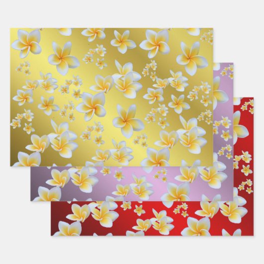 frangipani, petal, bloem, design, bloesem, loodgie inpakpapier vel (Set)