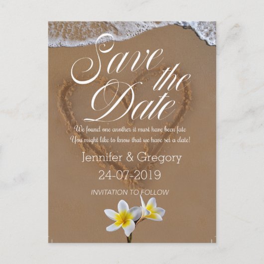 Frangipani/Plumeria Beach Island Save the Date Aankondigingskaart (Voorkant)