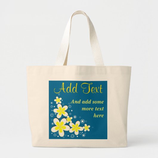 Frangipani Plumeria Floral Blue Large Canvas tasse Grote Tote Bag (Voorkant)