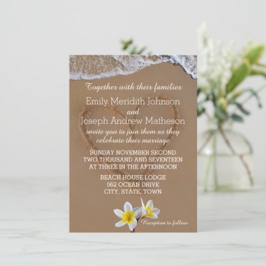 Frangipani Plumeria Ocean Wave Wedding Invitations Kaart (Staand voorkant)