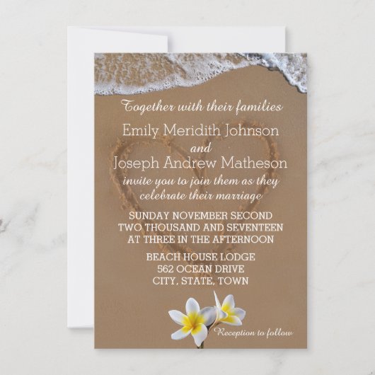 Frangipani Plumeria Ocean Wave Wedding Invitations Kaart (Voorkant)