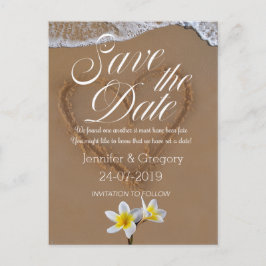Frangipani /Plumeria strand eiland save the date Aankondigingskaart