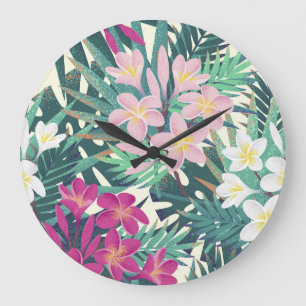 Frangipani Tropical: roze-wit . Grote Klok