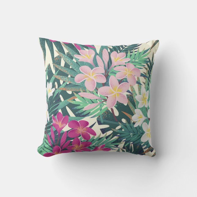 Frangipani Tropical: roze-wit . Kussen (Voorkant)