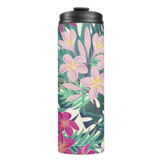 Frangipani Tropical: roze-wit . Thermosbeker (Voorkant)