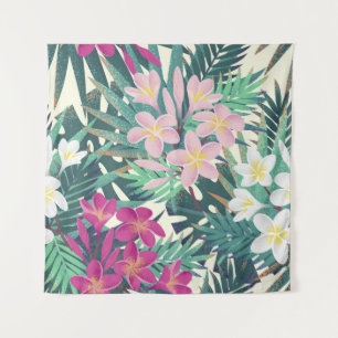 Frangipani Tropical: roze-wit . Wandkleed