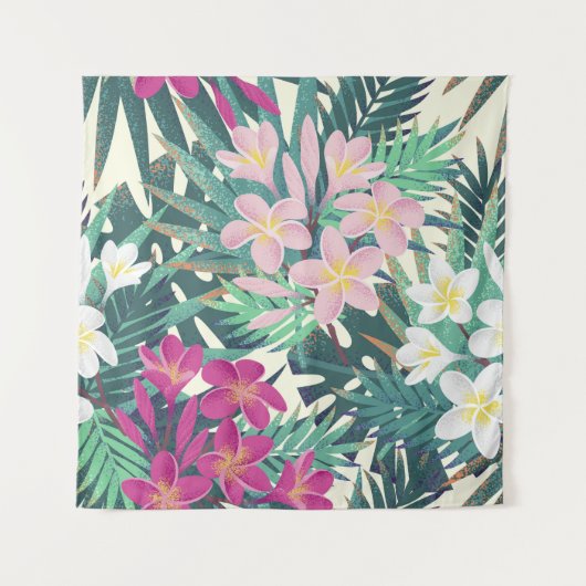 Frangipani Tropical: roze-wit . Wandkleed (Voorkant)