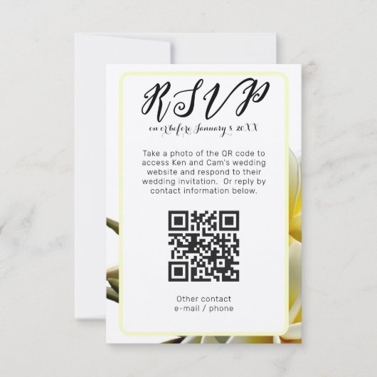 Frangipani Verticale QR-code Bruiloft RSVP Kaart (Voorkant)