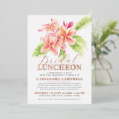 Frangipani waterverf bloemenbruidslunch folie uitnodiging (Staand Voorkant)