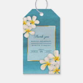Frangipani white Gold tropical flower art bruiloft Cadeaulabel