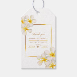 Frangipani white Gold tropical flower art bruiloft Cadeaulabel