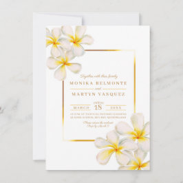 Frangipani white Gold tropical flower art bruiloft Kaart