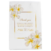 Frangipani white Gold tropical flower art bruiloft Medium Cadeauzakje (Voorkant)